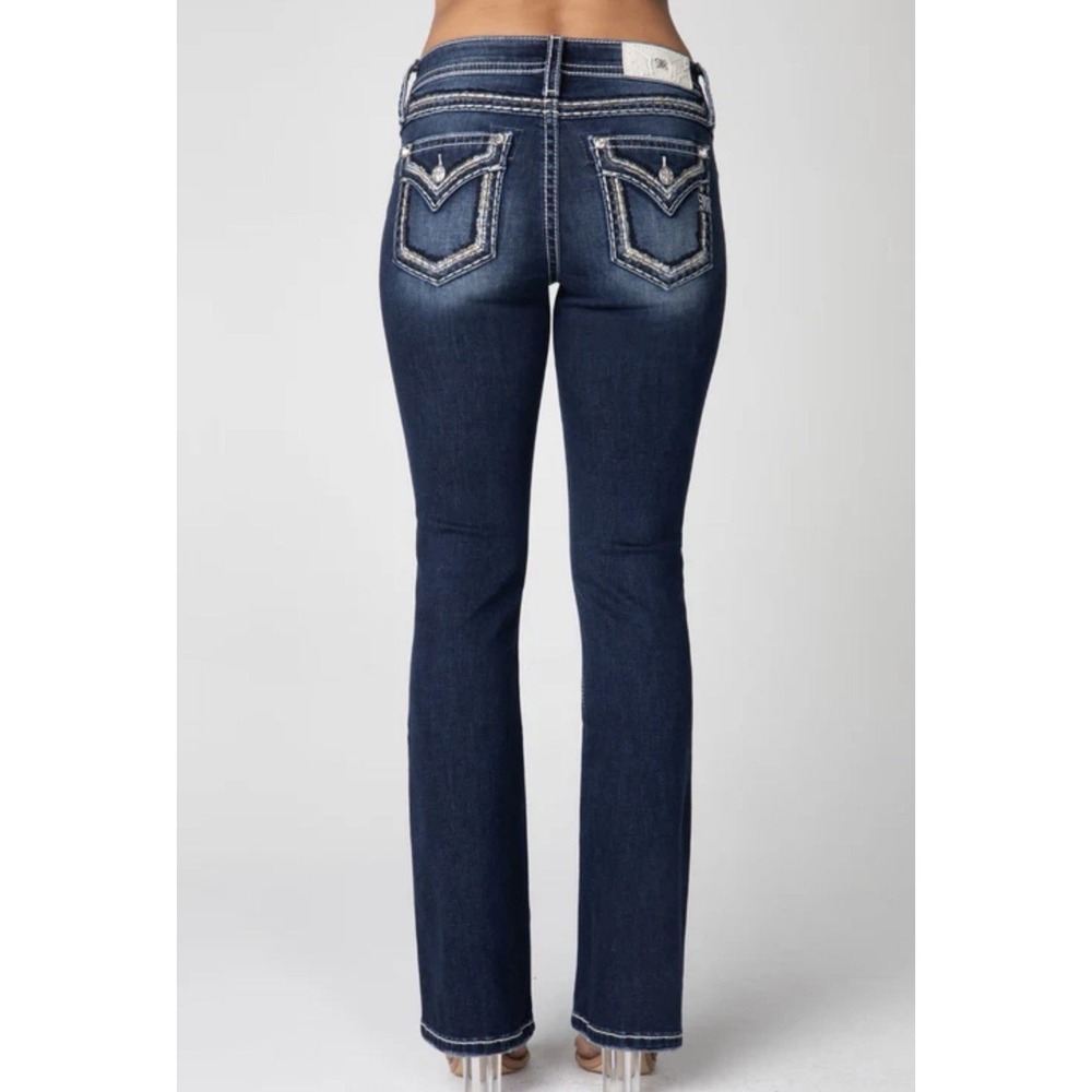 Miss Me Mid-Rise Bootcut Jeans Size 30X33 Blue Embroidered Rock Western